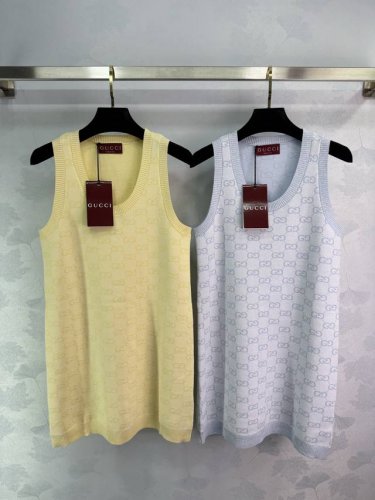 Gucc*2025新品上架 提花针织背心裙 定制Yb全棉纱线织造 质感高级舒适 直筒背心裙剪裁 蓝黄两色可选 通体装点标志性双G字母徽标图案 彰显品牌个性 凸显