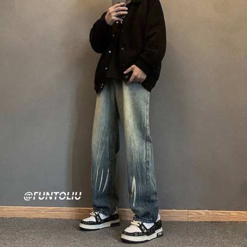 款号Xk2477 fog美式Vibe裤子秋季男款高街水洗做旧渐变蓝牛仔裤潮流宽松直筒长裤 美式Oversize百搭版型 上身效果尽显潮流时尚 简直不要太酷了 中