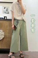 春夏爆款 真丝显瘦条纹衬衫 进口中空纱七分裤 一套都有 码数:S-Xl