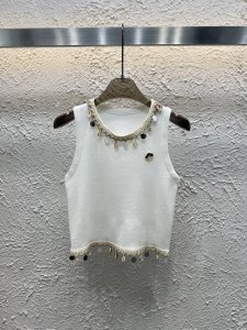 qx. Chane 25夏季新款复古风珠片花边针织背心