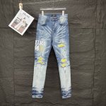 Amiri 2025新款重工刺绣字母黄色补丁情侣款水洗弹力牛仔裤 高版本高版本 顶级天花板品质 不同水洗质感的款式，对腿细腿粗人士十分友好，直筒修身的版型十分修