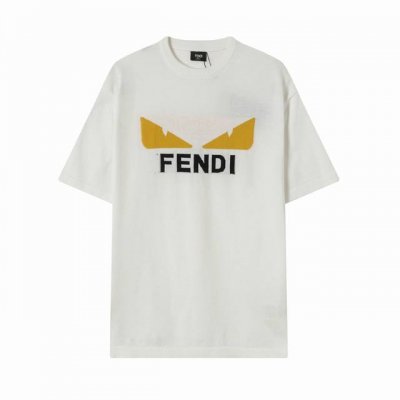 z219# 高品质 Fendi 芬迪 针织圆领短袖T恤Logo提花经典小怪兽黄色硅胶眼睛设计标识 注重细节 最求品质 男女同款 颜色：黑色 白色 码数：Xs-L