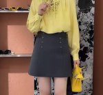 春夏新款 高腰双排扣压褶木耳边包臀短裙 黑 灰 白 S-Xl