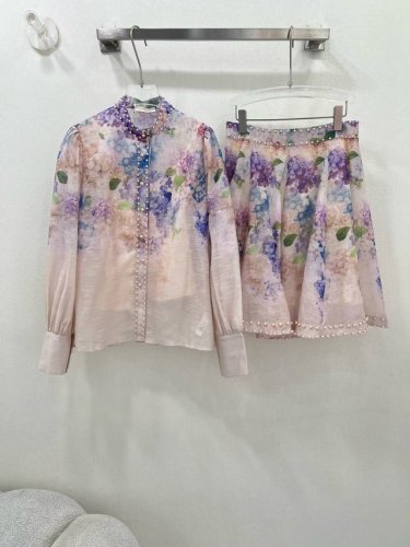 zimmerman*兹 默曼 25新困小立领钉珠印花上衣+高腰超大摆半裙套装 奢华的图案品质尽显，超高原单工艺，重工细节，完美复刻专柜款 高级感满满，版型超正