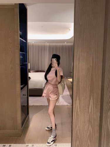 模特实拍已加入保护 货号 10866 可爱动物园刺绣撞色织带套装 杏色 黑色 粉色 S M L