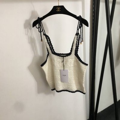 款号20253252 Celin*新款 Logo刺绣镂空针织吊带背心 白色 Sml M码 胸围82 长43