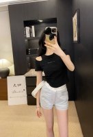 新品上新短袖 短裤105 Miu Miu X Aw 印花短袖织带字母短裤 高级定制 Miumiu*缪缪 Alexanderwan*大王新款设计感短袖 百搭钩花短