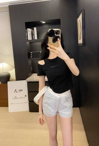 新品上新短袖 短裤105 Miu Miu X Aw 印花短袖织带字母短裤 高级定制 Miumiu*缪缪 Alexanderwan*大王新款设计感短袖 百搭钩花短