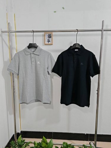 1477 Burberry 男装珠地网眼布棉质polo衫 黑色-灰色 尺码:M,L,Xl,Xxl