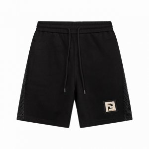 Fendi芬迪 双Ff刺绣标 网布拼接 Logo标识 五分裤、高品质牛肚面料、特别手感、超级质感 舒适柔软透气 休闲宽松版型 潮流男女同款 短裤 颜色：黑 色