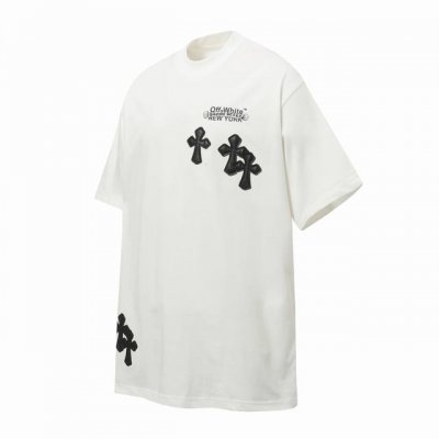 Chrome Hearts Ch 克罗心联名Off White十字架贴皮绣字母印花短袖T桖 采用直喷进口机器印花 五金辅料均开磨定制 正确配置 黑色2025克罗