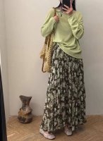画 半裙 法式复古小碎花褶皱半身裙气质女小众A字半裙。 尺码： S-Xl