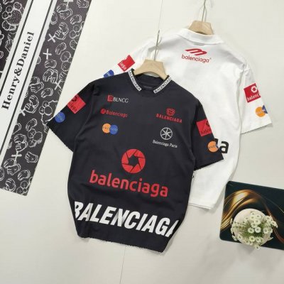 尺码Xs-L高品质 Balenciaga 巴黎世家2025 多位Logo经典印花领口刺绣成衣磨烂做旧短袖T恤 本市场No.1的质量 真正天花板品质 全部原版开发