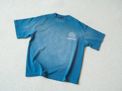顶级Tee 强势上新 Chrome Hearts S S25 水洗渐变蓝色白色马蹄硅胶标识圆领短袖T恤 货号：5109 颜色： 蓝色 尺码： S M L Xl