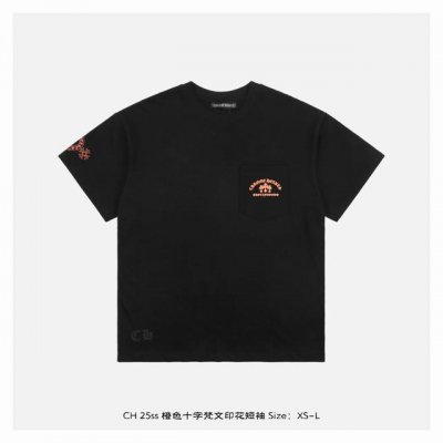 chrome Hearts 克罗心 25Ss 橙色十字梵文印花短袖 面料采用 克重精梳棉 定制32支1*1螺纹 成衣两遍水洗处理 面料舒适亲肤无异感 定制定染面