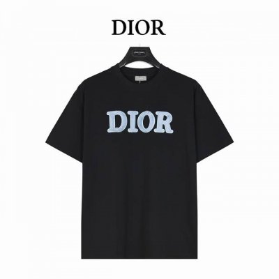 dior 迪奥 25Ss 蓝色植绒字母刺绣短袖T恤 设计标识官方同步原版开模时尚个性百搭潮流纯原品质 原版32支260克洗水面料吊牌领标水洗麦 三标齐全 颜色: