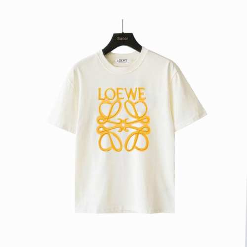 实拍细节图+尺码表 LOEWE 罗意威 多彩LOGO刺绣短袖 240克双纱面料32支纯棉，25ss最新最顶级 专柜款 经典个性简约拼色刺绣小标logo 圆领短袖