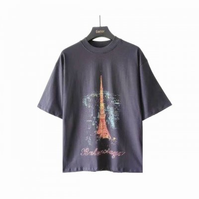实拍细节图+尺码表 巴黎世家Balenciaga 东京铁塔银座限定短袖 进口椭圆机处理 在网点印花还得椭圆机高级 东京铁塔采用数码直喷工艺+网点工艺 细节自行品