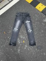 A057 Amiri新款牛仔裤水洗破洞漏皮牛仔长裤男女同款 颜色：蓝色腰果花 码数：S-Xl 28-34
