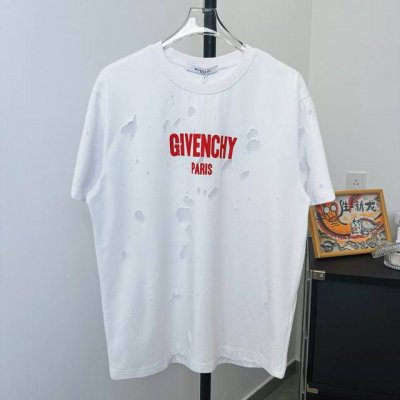 款号：D154 顶级版本 纪梵希Givenchy Gvc破洞大字母圆领短袖，康利数码直喷印花，300克纯棉复合面料，同缸同色织染螺纹 颜色一致，专柜同步上新 配