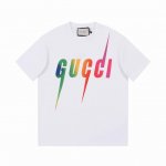 Gucci 彩虹渐变锋刃闪电印花短袖渐变色男女情侣百搭同款短袖T恤 -采用双纱纯棉280G，还原Lv经典反袖做法，三标齐全，面料颜色定制定染，不缩水不退色。手感