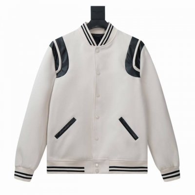 款号Y516 Saint Laurent paris 圣罗兰 拼皮白色棒球领夹克外套 注意：白色棒球服不能水洗。黑色真皮碰水会染色。只能干洗！！！！ Slp最新