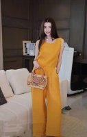 重磅100%亚麻2色套装！高品质！春夏新款时尚套装女进口亚麻面料气质显瘦无袖上衣+阔腿裤2色黄色，红色Smlxl