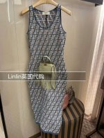 款号D25042356 Fend*新款 通体老花双Ff字母针织面料、高弹力修身显瘦针织裙无袖背心连衣裙！蓝色、黑色、咖色、 M码：胸围82，裙长115