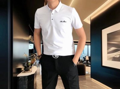 lp 诺悠翩雅2025春夏新款原单男士翻领短袖Polo衫T恤 爆款 简洁时尚百搭 高端品质 无缝包边 胸前刺绣字母Logo图案设计 定制进口双股丝光珠地棉面料