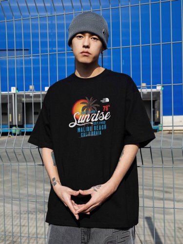 260G重磅纯棉 The North Face 北面 Sunrise 美式复古 日出椰树 短袖T恤 男女同款 情侣款 面料工艺： 1.260G重磅纯棉，100%