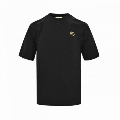 gucci 古驰 22Ss 双G金标刺绣短袖 面料采用260克重纯棉 定制32支2*2螺纹 成衣两遍水洗处 面料舒适亲肤无异感 定制定染面料 纺织密度高 垂感佳