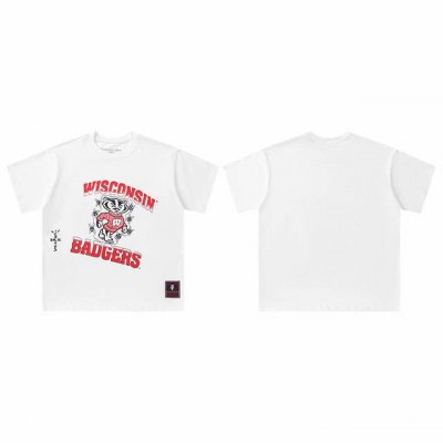t8811 顶级品质 Travis Scott X Mitchell X Ness Wisconsin Badgers Hand-Drawn联名款短袖 做工精美