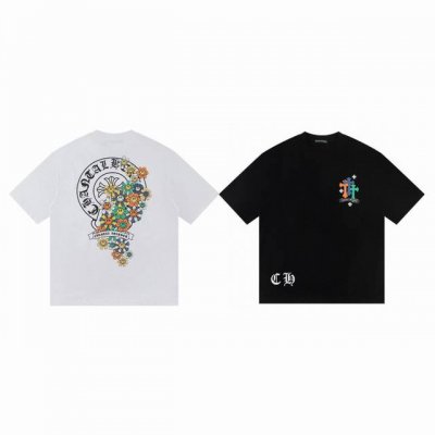 chrome Hearts Ch 克罗心 限定款太阳花十字梵文发泡印花情侣圆领短袖T恤-顶级版本 color 黑色 白色 size S M L Xl numbe