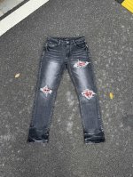 A058 Amiri新款牛仔裤水洗破洞漏皮牛仔长裤男女同款 颜色：黑色 码数：S-Xl 28-34