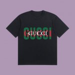 高端品质 Gucci 2025Fall 春夏系列 拼色Logo短袖T恤 区别普通印花 定织270G32支双纱纯棉面料 宽松版型 男女同款 Size：S M L