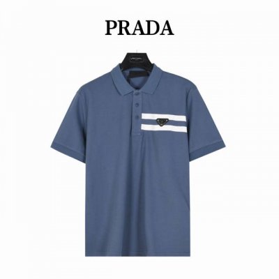 prada 普拉达 胸前三角标双杠短袖polo衫 选用棉质珠地网眼布，衣领为双系统提花定织扁机制成，有弹性，不变形，衣服全部原生布捆边，前胸双层面筒，无明线，无