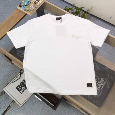 上新 款号：F684 2025新款Evisu福神丹顶鹤图案Logo字母印花休闲情侣短袖T恤，经典永远不会过时、人手必备款，230G纯棉精梳棉不起球不起毛，上手质