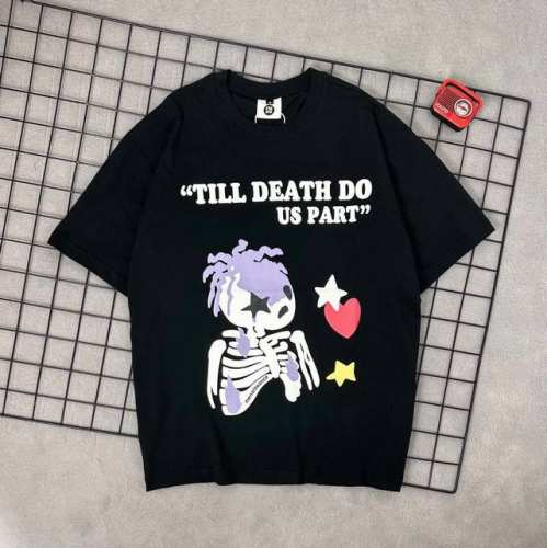 款号T 实拍图 颜色：黑 灰 棕 尺码：S M L Xl 短袖 230G双纱百分百纯棉面料 全部定织定染纯棉 上身相当舒服 衣服二个工艺 压线印花 对印花工艺要