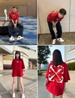Ss春夏新款 品牌 Off-White 龙年限定款短袖T恤 颜色 大红色 尺码 Xs-S-M-L 男女同款 面料 采用定制260克32织纯棉双纱面料 坯布两次水