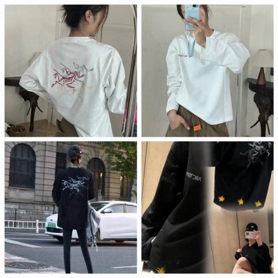 Arcteryx始祖鸟高定发泡三色彩标浮雕印花长袖T恤男女情侣款打底衫 面料百分百全棉双面长绒棉面料 280克 有点婴儿棉的感觉，触感非常舒服软糯，自带弹力哈