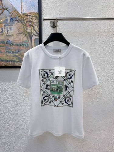 Herme家 专柜款 定制双面丝光棉面料胸前经典马车图案印花圆领短袖T恤 三标齐全 两色 码数M L Xl Xxl 现货发 L码胸围94衣长59