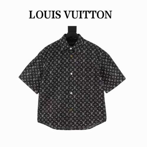 louis Vuitton 路易威 Fa满印珍珠扣老花牛仔短袖衬衫 高端定制1:1面料 字母立体高度清晰 原版定制里布 小牛皮卡扣 金属独家定珍珠扣 镭射字母
