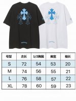 现货 2237 新款夏季潮牌梵文印花蓝色十字架手臂马蹄250克32支纯棉男女款短袖T恤 颜色：黑色 白色 码数：S M L Xl