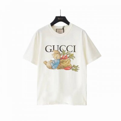实拍细节图+尺码表 Gucci 古驰 丰收的兔子字母Logo印花短袖 面料：规格采用实打实240G 100%纯棉 针织内的兰博基尼，定织定染！属于高敏感特殊色