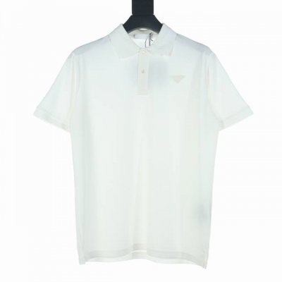 高版本 prada普拉达prd 基础三角标短袖polo衫 原版5650购入， G订制订染全棉珠地面料，采用高支长绒棉珠地布。水洗预缩＋酵素除毛，手感非常舒服，右