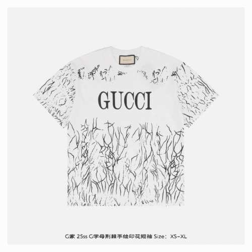 gucci 古驰 25Ss G字母荆棘手绘印花短袖 面料采用230克重精梳棉，定制32支1*1螺纹，成衣两遍水洗处理，面料舒适亲肤无异感，定制定染面料，纺织密度