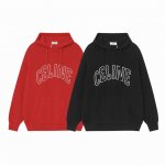 现货 Ce50 Celine 赛琳 春秋新款字母刺绣Logo宽松休闲连帽针织毛衣外套男女款 颜色：黑色 红色 码数：S M L Xl