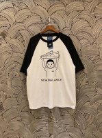 new Balance 纯棉双纱高克重直筒印花撞色插肩袖T恤短袖情侣款 color: 黑拼白 Size: M-Xl m 胸围110 衣长72 Cm l 胸围11
