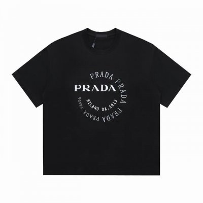 prada普拉达新款印花短袖 270克棉质宽松版型 男女同款 颜色黑色白色 尺码Xs.S.M.L