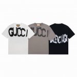 gucci X Balenciaga 古驰 巴黎世家联名前后涂鸦大字母印花情侣圆领短袖T恤-顶级原单版本 Color：黑色 灰色 白色 Size：S M L X